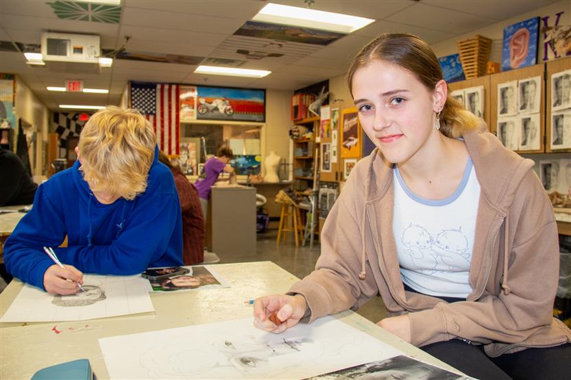 Students in art class